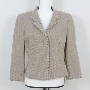 Carlisle Tan Black Tweed Padded Shoulder Snap Button Up Retro SZ 8 Jacket Blazer